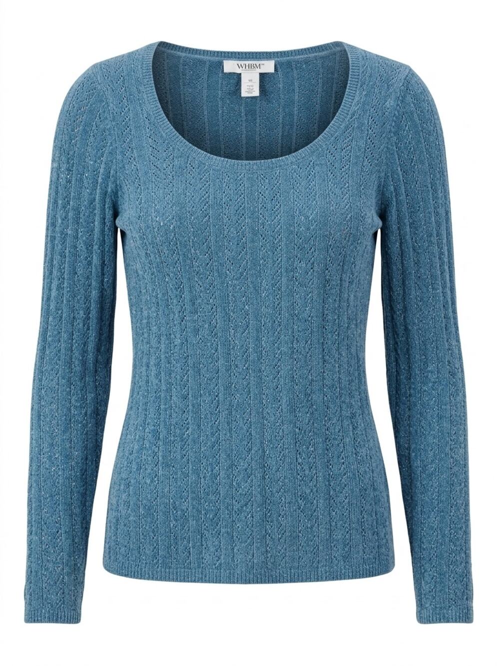 White House Black Market WHBM Blue Ribbed Scoop Neck Sweater Women Size XS